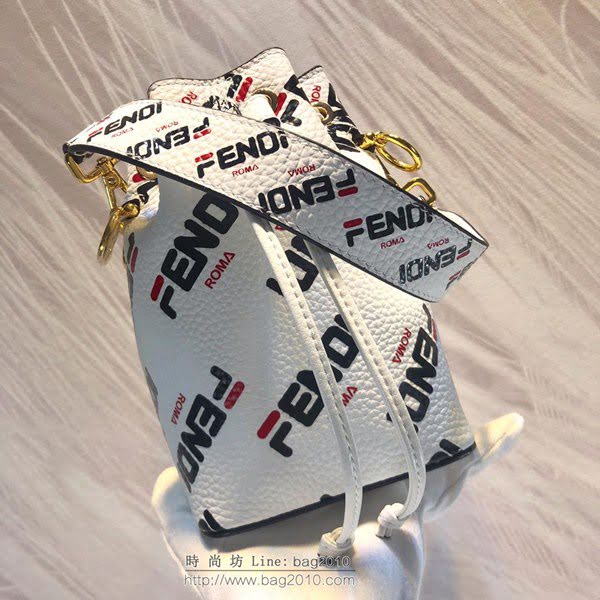 FENDI女包 頂級原單 Mon Tresor小號水桶手袋 可單肩背或斜挎 藍色和紅色Fendi Mania圖案  fdz2053